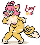 2023 anthro aweeeson big_breasts breasts countershading digital_media_(artwork) eyewear eyewear_only female fur generation_4_pokemon glasses glasses_only gloves_(marking) hair hi_res leg_markings looking_at_viewer lucy_(aweeeson) markings model_sheet nintendo nipples nude pink_hair pokemon pokemon_(species) purugly slightly_chubby slightly_chubby_female smile socks_(marking) solo thick_thighs wearing_glasses white_body white_countershading yellow_body yellow_fur