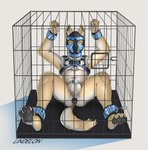 anal anal_penetration animal_mask ankles_tied anthro bdsm black_pawpads bound buttplug buttplug_in_ass buttplug_insertion caged chastity_cage chastity_device front_view fur grey_eyes hands_tied harness looking_at_viewer male mask narrowed_eyes nipples object_in_ass pawpads penetration plug_(sex_toy) plug_insertion pup_mask sex_toy sex_toy_in_ass sex_toy_insertion simple_background solo spread_legs spreading tan_body tan_fur text wearing_chastity_cage wearing_chastity_device white_background white_body white_fur 100racs jaegerpup canid canine mammal absurd_res artist_name hi_res