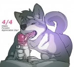 anthro anthro_on_anthro duo erection fellatio foreskin foreskin_play fur genitals grey_body grey_fur humanoid_genitalia humanoid_penis licking male male/male nude open_mouth oral penile penis penis_lick sex simple_background teeth text tongue tongue_in_foreskin tongue_out white_background spacedog foreskin_day canid canine canis mammal wolf 2017 digital_media_(artwork) english_text unavailable_at_source