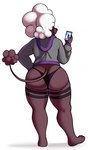 anthro barefoot big_butt brown_body butt clothed clothing electronics feet femboy fluffy fluffy_hair fluffy_tail hair hoodie male partially_clothed phone rear_view solo standing tail thick_thighs thong topwear underwear white_hair wide_hips digitalpelican strangemodule canid canine canis domestic_dog mammal poodle hi_res