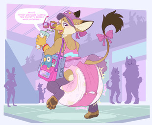 accessory anthro big_diaper bottomwear bow_ribbon clothed clothing crossdressing diaper eyewear feces furgonomics group hat headgear headwear iced_coffee looking_at_viewer looking_back male mall miniskirt onesie pawpads paws pink_bottomwear pink_clothing pink_skirt pooping public purple_eyes raised_leg ribbons shopping_bag skirt soiled_diaper soiling soiling_diaper sunglasses tail tail_accessory tail_bow tail_ribbon tan_body unclean_diaper used_diaper using_diaper bubblepuppers mythology bloom_(bubblepuppers) toast_(r3drunner) avian gryphon mythological_avian mythological_creature absurd_res hi_res
