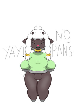 accessory anthro big_breasts breasts brown_body chubby_cheeks clothed clothing clothing_lift collar dress eyes_closed female fur hooves horn open_mouth outside pantsless pink_nose shortstack shortstack_female solo standing sweater text topwear wool_(fur) wool_hair yellow_eyes anuvisur_(artist) nintendo pokemon fan_character generation_8_pokemon pokemon_(species) wooloo absurd_res english_text hi_res