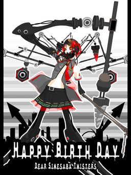 accessory arm_tattoo belt belt_buckle big_arms black_bottomwear black_clothing black_hair black_skirt bone bone_arm bottomwear breasts buckle city city_background clothed clothing cosplay cybernetic_eye cybernetics drill_curls female gradient_hair grey_clothing grey_shirt grey_topwear hair happy_birthday jewelry long_arms looking_at_viewer machine mechanical_arm mechanical_leg multicolored_hair navel necklace necktie no_bra not_furry open_clothing open_shirt open_topwear pattern_background pleated_skirt red_hair red_necktie shirt short_hair simple_background skirt skull_necklace small_breasts solo striped_background tattoo text topwear two_tone_hair deino_(artist) utau calne_ca kasane_teto humanoid robot robot_humanoid 2010 3:4 3d_(artwork) autodesk_3ds_max_(artwork) digital_media_(artwork) english_text hi_res