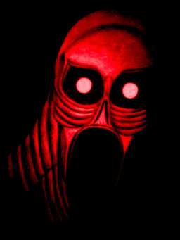 ambiguous_gender bald black_background black_sclera creepy eye_bags feral glowing glowing_eyes horror_(theme) looking_at_viewer nightmare_fuel no_pupils open_mouth red_eyes simple_background slit_nostrils solo avargus777 nes_godzilla_creepypasta red_(nes_godzilla_creepypasta) eldritch_abomination monster 2022 3:4 absurd_res hi_res