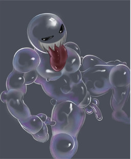 anthro balls genitals grey_background male not_furry pecs penis sharp_teeth simple_background solo teeth tongue tongue_out glitch_productions the_amazing_digital_circus bubble_(tadc) humanoid letterbox