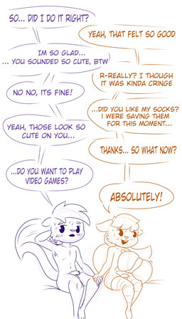 after_anal after_sex anthro awkward blush bodily_fluids buckteeth duo femboy flaccid foreskin genitals half-erect looking_away male male/male penis pillow simple_eyes speech_bubble sweat sweatdrop teeth text unretracted_foreskin lechugansfw ian_(lechugansfw) matt_(lechugansfw) mammal mephitid rodent sciurid skunk tree_squirrel 2026 absurd_res digital_drawing_(artwork) digital_media_(artwork) english_text hi_res