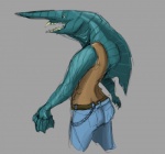 anthro clothed clothing male simple_background solo toxicempress3 fish goblin_shark mackerel_shark marine mitsukurinid shark