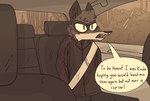 anthro arrested car car_interior clothing cuff_(restraint) dialogue handcuffed handcuffs inside_car inside_vehicle male metal_cuffs motor_vehicle open_mouth restraints seatbelt sitting solo speech_bubble text topwear vehicle frencore mammal procyonid raccoon english_text hi_res