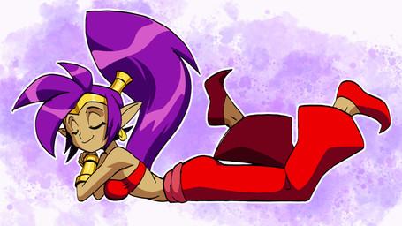 bottomwear breasts butt clothed clothing ear_piercing ear_ring eyebrows eyelashes eyes_closed female footwear hair pants piercing pointy_ears purple_hair red_bottomwear red_clothing red_footwear red_pants red_topwear ring_piercing side_view smile topwear rongs1234 shantae_(series) wayforward shantae genie humanoid 16:9 animated hi_res loop short_playtime widescreen