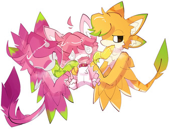 4_ears ambiguous/ambiguous ambiguous_gender anthro black_sclera blonde_hair bodily_fluids collar embarrassed eyes_closed face_lick fangs flat_chested fluffy fluffy_chest group hair inner_ear_fluff licked_silly licking long_tongue multi_ear open_mouth pink_hair saliva simple_background smile spiral spiral_eyes tail teeth tongue trio tuft wings foxsicle avali canid canine fox mammal