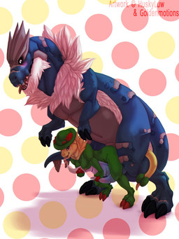 2_penises alternate_color animal_genitalia animal_penis barefoot bodily_fluids breasts claws dominant drooling duo erection feet female feral feral_on_feral fur genital_fluids genitals handjob hemipenes hug hugging_another hugging_penis larger_dom licking looking_at_viewer looking_down male male/female multi_genitalia multi_penis muscular nipples non-mammal_breasts nude on_top open_mouth oral pecs penile penis penis_lick precum saliva sex sharp_teeth size_difference smile standing teeth toe_claws tongue tongue_out goldenemotions huskyluw nintendo pokemon breloom dinosaur fossil_pokemon generation_3_pokemon generation_6_pokemon pokemon_(species) prehistoric_species reptile saurischian scalie shiny_pokemon theropod tyrantrum 3:4 artist_collaboration hi_res