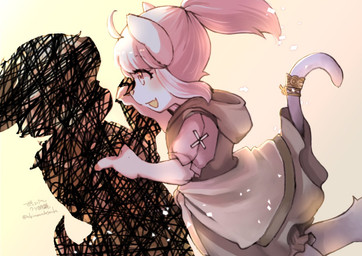 anthro blue_eyes blue_hair duo female fur hair male ponytail scribble_censorship white_body white_fur akirumadesenka cyberconnect2 fuga:_melodies_of_steel little_tail_bronx britz_strudel sheena_falafel canid canine canis domestic_cat domestic_dog felid feline felis mammal