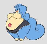 anthro belly big_belly big_breasts blep blue_body bottomwear breasts clothed clothing eyebrows eyelashes eyes_closed featureless_breasts female fusion lace_underwear obese overweight overweight_anthro overweight_female pokemon_fusion seashell shell shorts simple_background solo tail text thick_thighs tongue tongue_out underwear wide_hips swallowpancakes mythology nintendo pokemon dragon generation_1_pokemon generation_4_pokemon generation_6_pokemon goodra hybrid lapras mythological_creature mythological_scalie pokemon_(species) scalie digital_media_(artwork) english_text