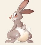 anthro clothed clothing diaper diaper_only diaper_puff disney european_rabbit feces female heart_symbol hi_res judy_hopps lagomorph leporid looking_at_viewer mammal messy_diaper messyszop oryctolagus pooping rabbit raised_tail simple_background soiled_diaper soiling solo tail topless white_background zootopia