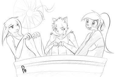 anthro bathtub bikini breasts clothing electric_fan female group oscillating_fan simple_background sitting swimming_pool swimwear thick_thighs two-piece_swimsuit wide_hips triplepistacho bonbon_(triplepistacho) parfait_(triplepistacho) pudding_(triplepistacho) bear felid giant_panda hare lagomorph leporid mammal pantherine tiger monochrome