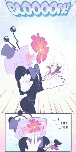 antennae_(anatomy) blush blush_lines clothing duo electronics embarrassed extreme_size_difference flower for_a_head hair hat headgear headwear macro_male male male/male not_furry open_mouth plant screen screen_face simple_background size_difference surprised teeth television text spmtnlove deltarune undertale_(series) spamton_g._spamton tenna_(deltarune) addison_(deltarune) darkner humanoid object_head screen_head tv_head comic digital_media_(artwork) hi_res multiple_scenes