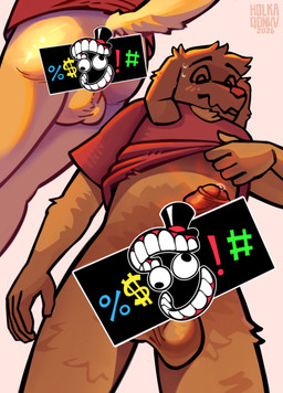 anthro backsack balls blush blush_lines butt clothed clothing embarrassed fur genitals half_naked humanoid_genitalia humanoid_penis male orange_body orange_fur penis raised_clothing raised_tail solo spread_butt spreading standing tail holkaqonka glitch_productions the_amazing_digital_circus scratch_(tadc) absurd_res censored hi_res