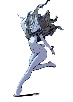 anthro bracelet clothing female flat_chested glowing glowing_eyes jewelry nipples nude on_one_leg open_mouth simple_background solo standing yumemi13 disney zootopia judy_hopps ghost lagomorph leporid mammal rabbit spirit absurd_res hi_res