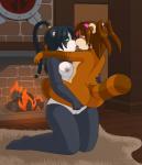 2015 accessory airi anthro bear black_body black_fur black_hair blizzard_entertainment blush bodily_fluids braided_hair breasts brown_body brown_fur brown_hair butt butt_grab carrying_another countershade_face countershade_torso countershading digital_media_(artwork) duo female female/female fire fireplace firewood fur genitals green_eyes hair hair_accessory hairpin hand_on_butt helsy hi_res kissing kneeling mammal markings nipples pandaren pigtails ponytail purple_eyes pussy red_pandaren ring_(marking) ringed_tail rug saliva scar shaded slightly_chubby striped_markings striped_tail stripes tail tail_markings tan_body tan_countershading tongue tongue_out translucent translucent_hair warcraft white_body white_countershading white_fur