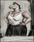 anthro appliance beak big_breasts black_clothing black_dress blouse bow_(feature) breasts cleavage clothed clothing clothing_iron digital_pastel_(artwork) dress female grey_background hands_on_hips headgear headwear ironing ironing_board jewelry laundry_room mature_female necklace overweight shirt simple_background sketch_background solo stove tonal_drawing topwear undershirt underwear white_clothing white_topwear wide_hips dyna_soar dinosaur hadrosaurid ornithischian ornithopod prehistoric_species reptile scalie 2022 absurd_res charcoal_(artwork) digital_drawing_(artwork) digital_media_(artwork) guide_lines hi_res pastel_(artwork) signature sketch traditional_media_(artwork)