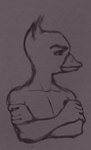 anthro athletic athletic_male beak crossed_arms grey_background looking_aside male nude nude_anthro nude_male side_view simple_background solo lade_illust avian black_and_grey black_and_white bust_portrait greyscale line_art monochrome portrait sketch