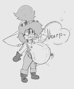 belly big_belly burping collar digestion female female_pred humanoid_pred oral_vore solo vore badartist animal_humanoid goblin humanoid mammal mammal_humanoid hi_res monochrome