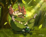 anthro belly big_breasts breasts clothing duo falling falling_leaves fat_arms female forest grass hood huge_thighs larger_female male markings overweight overweight_female plant sitting_on_another size_difference squish striped_markings striped_tail stripes surprise surprised_expression tail tail_markings thick_thighs tight_clothing tree xxsparcoxx dota valve hoodwink_(dota) rubick_the_grand_magus humanoid mammal rodent sciurid tree_squirrel signature