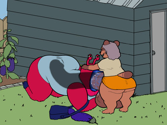age_difference all_fours anthro balls bent_over big_balls big_breasts big_butt big_penis bodily_fluids bottomless bottomwear breasts brown_body brown_fur brown_skin butt caught cleavage clothed clothing door duo eggplant elderly elderly_anthro elderly_gynomorph elderly_intersex erection evil_grin eyes_always_closed eyes_closed eyestalks fangs female female_penetrated fingers food fruit fur garden_shed genital_fluids genitals grass grey_hair gynomorph gynomorph_penetrating hair hand_on_head huge_balls huge_butt huge_lips huge_penis hyper hyper_balls hyper_genitalia hyper_penis intersex intersex_penetrating kiss_mark lips lipstick lipstick_on_penis makeup mature_anthro mature_gynomorph mature_intersex no_underwear on_grass on_ground open_mouth oral oral_penetration outside overweight penetration penis plant purse saliva saliva_on_penis sex shed shirt size_difference skimpy skirt smile stealing teeth thick_lips thick_thighs topwear vein veiny_balls veiny_penis wide_hips x-ray_view thechonk junko_gamou_(grannybase) canid canine gastropod mammal mollusk raccoon_dog slug tanuki 2026 colored detailed digital_drawing_(artwork) digital_media_(artwork) flat_colors hi_res