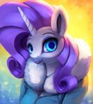 abstract_background anthro anthrofied blue_eyes clothing female fur hair horn jacket long_hair looking_at_viewer outside purple_hair smile solo teeth topwear white_body white_fur rodrigues404 friendship_is_magic hasbro my_little_pony mythology rarity_(mlp) equid equine mammal mythological_creature mythological_equine unicorn 2016