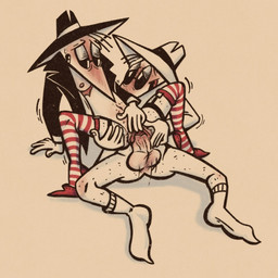 blush chest_scar clothing duo genitals half_naked legwear male male/male pattern_clothing pattern_legwear penetration penis scar spread_legs spreading striped_clothing striped_legwear stripes topwear vein veiny_penis dueling-jester spy_vs_spy black_spy white_spy humanoid hi_res trans_(lore) trans_man_(lore)