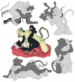 5_fingers anal anal_penetration anthro anthro_on_anthro anthro_penetrated anthro_penetrating anthro_penetrating_anthro anus backsack balls barefoot bent_legs biped black_body black_fur bodily_fluids bodyguard_position braided_hair buckteeth butt chokehold claws cum digitigrade doggystyle duo erection eyes_closed feet fingers from_behind_position from_front_position fur genital_fluids genitals glans hair hand_around_muzzle hand_on_another's_butt hand_on_another's_head hand_on_butt holding_partner hug humanoid_genitalia humanoid_penis intraspecies kneeling legs_up licking licking_lips looking_at_another looking_at_partner looking_at_viewer looking_back looking_back_at_viewer lying male male/male male_anthro male_penetrated male_penetrating male_penetrating_male missionary_position multiple_positions nude nude_anthro nude_male on_back on_front oral pawpads paws penetration penile penile_penetration penis penis_in_ass perineum pink_pawpads prone_bone_position red_bedding rimming rimming_male saliva sex simple_background speed_bump_position standing standing_sex tail teeth toe_claws toes tongue tongue_out vein veiny_penis whiskers white_background white_body white_fur white_hair wrestling pechensen vek_(glockbang) mammal murid murine rat rodent 2026 digital_media_(artwork) hi_res multiple_images