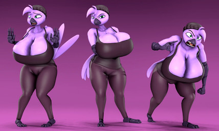 3_toes 4_fingers angry anthro barefoot beak beanie big_breasts breasts cartoon_freckles cleavage clothed clothing feet female fingers freckled_face freckles green_eyes hat headgear headwear huge_breasts multiple_poses non-mammal_breasts pose scuted_arms scuted_feet scuted_hands scutes solo toes extroke shywearsfangs_(modeler) beat_banger bunfan_games zoe_monroe avian bird 3d_(artwork) digital_media_(artwork)