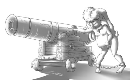 anthro bound breasts cannon chain chained female forced_labor labor nipples nude pregnant pregnant_female ranged_weapon simple_background slave solo underage_pregnancy weapon white_background young young_anthro young_female zooshi lagomorph leporid mammal rabbit 2018 greyscale hi_res monochrome