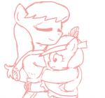 clothing duo earth_pony embrace emerald_jewel_(colt_quest) equid equine eyes_closed fan_character feathers female feral ficficponyfic hasbro hat headgear headwear hope_blossoms_(colt_quest) horse hug male mammal monochrome my_little_pony pink_and_white pony simple_background