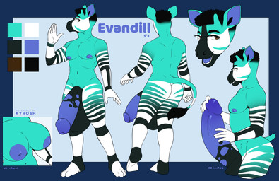 anthro athletic balls big_balls big_penis black_hair breasts circumcised color_swatch erection eyewear flaccid genitals glasses gynomorph hair huge_balls huge_penis humanoid_genitalia humanoid_penis hyper hyper_balls hyper_genitalia hyper_penis intersex inverted_nipples male nipples penis smile solo standing text kyrosh evandill giraffid mammal okapi absurd_res alpha_channel digital_media_(artwork) english_text full-length_portrait hi_res model_sheet portrait