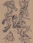 anthro biped duo female jumping male nude open_mouth question_mark running simple_background stuck lirkov canid canine fox hare lagomorph leporid mammal red_fox true_fox 2020 absurd_res comic hi_res huge_filesize traditional_media_(artwork)