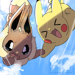 ambiguous_gender bodily_fluids brown_body brown_fur cloud cute_fangs daww duo eyes_closed fangs feral fist fluffy fluffy_tail fur hand_holding happy multicolored_body multicolored_fur open_mouth open_smile scared sky skydiving smile tail tears teeth tuft two_tone_body two_tone_fur white_body white_fur shual3734 nintendo pokemon eevee generation_1_pokemon pikachu pokemon_(species) 1:1 2025 hi_res