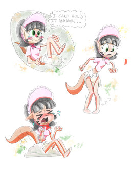anthro black_hair bodily_fluids brown_body brown_fur clothed clothing crying diaper feces female fur genital_fluids green_eyes hair peeing pooping sitting_on_diaper soiled soiled_diaper soiling soiling_diaper solo tears unclean_diaper urine used_diaper using_diaper wearing_diaper wet_diaper wetting wetting_diaper ramennoodsart nickelodeon t.u.f.f._puppy kitty_katswell domestic_cat felid feline felis mammal 3:4 hi_res
