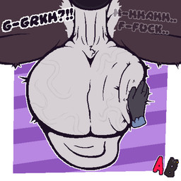 anthro ball_slap balls big_balls blue_body blue_fur cock_and_ball_torture dark_body dark_fur dialogue disembodied_hand duo fur genital_focus genital_torture genitals grey_body grey_fur hand_on_balls huge_balls hyper hyper_balls hyper_genitalia male moan motion_lines muscular muscular_thighs onomatopoeia ripples saggy_balls scrotum_flap simple_background slap sound_effects text thick_thighs vein veiny_balls anxiboi reno_(anxiboi) deer deer_demon demon hybrid mammal 1:1 character_request digital_media_(artwork) hi_res pixel_(artwork) watermark