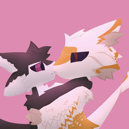 3_fingers 4_ears ambiguous/ambiguous ambiguous_gender anthro black_body black_feathers black_fur black_hair black_sclera chest_tuft countershading duo eye_contact feather_hair feathered_wings feathers fingers fur hair hands_on_shoulders holding_each_other hug inner_ear_fluff kiss_on_lips kissing looking_at_another markings multi_ear multicolored_body nude orange_body orange_eyes orange_feathers orange_markings pink_background pseudo_hair purple_eyes romantic romantic_couple side_view simple_background tail tuft tufted_fur white_body white_feathers white_fur white_inner_ear winged_arms wings listeon fyr_(fenrir784) nesani avali avian bird 1:1 2025 colored digital_drawing_(artwork) digital_media_(artwork) hi_res shaded simple_shading male_(lore) maleherm_(lore)
