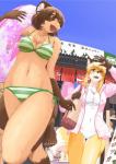 anthro bikini blonde_hair blue_eyes breasts brown_eyes brown_hair clothed clothing female fur group hair kemono open_mouth summer swimwear text two-piece_swimsuit yosuke7390 kodama_(yosuke) nasuno_(yosuke) canid canine fox mammal raccoon_dog tanuki japanese_text