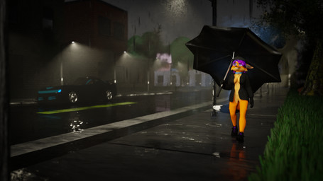 anthro bell bell_collar car clothed clothing collar eyewear female genitals glasses hair jacket open_clothing open_jacket open_topwear pantless_anthro pantless_female public public_exposure public_nudity purple_hair raining rainy_weather shirtless_female solo topwear umbrella vehicle vulva walking wearing_glasses darkfox12 canid canine fox mammal 16:9 4k absurd_res hi_res widescreen