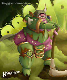anthro armor belly belly_overhang bodily_fluids chaos_space_marine corruption drooling enjoying_farting fart fart_cloud fart_fetish female green_fart_cloud horn hyper hyper_fart machine melee_weapon obese obese_female onomatopoeia overweight overweight_female pink_body polearm power_armor rust saliva scythe smile solo sound_effects standing tentacles text tusks weapon wind_blowing_skirt manaria_opossum warhammer_(franchise) warhammer_40000 nurgle sister_repugnia mammal suid suine sus_(pig) wild_boar 5:6 absurd_res hi_res
