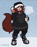 anthro bell bell_collar boots brown_hair brown_tail christmas_clothing christmas_headwear clothing collar cookie curvy_figure exposure_variation female food footwear front_view gingerbread_cookie gingerbread_man hair harness hat headgear headwear holding_glass holding_object holidays lidded_eyes milk occult_symbol pentagram pentagram_harness santa_hat shoes snow snowing solo spiked_boots spiked_clothing spiked_footwear spikes sweater symbol tail topwear voluptuous voluptuous_anthro voluptuous_female wonderslug christmas pepper_(wonderslug) canid canine mammal absurd_res digital_media_(artwork) hi_res