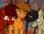 autumn black_hair brown_hair female feral group hair happy horn laugh male open_mouth outside plant red_hair smile tree marsminer hasbro laughing_wolves_meme my_little_pony mythology mars_miner pone_keith venus_spring equid equine horse mammal mythological_creature mythological_equine pony unicorn 2020 meme