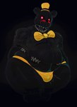 anthro belly belly_mouth black_background black_body black_fur bow_tie clothed clothing female fur glowing glowing_eyes hat headgear headwear male multi_teeth nightmare_fuel open_mouth overweight overweight_female overweight_male rear_view red_eyes sharp_teeth simple_background solo standing teeth thick_thighs thong topless topless_anthro topless_male underwear wide_hips yellow_bow_tie yellow_clothing yellow_hat yellow_headwear yellow_thong yellow_underwear badaboomey ogilenuj five_nights_at_freddy's five_nights_at_freddy's_4 scottgames nightmare_(fnaf) bear mammal 2025 english_description hi_res