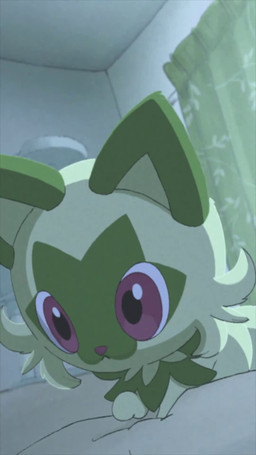 acting_like_a_cat ambiguous_gender bed bedroom cute_fangs daww fangs feral fur furniture green_body green_fur kneading looking_at_viewer low-angle_view meowing on_bed open_mouth pink_eyes purring quadruped solo teeth tongue misato08280 sound_warning nintendo pokemon felid feline generation_9_pokemon mammal pokemon_(species) sprigatito 2025 2d_animation 9:16 animated digital_media_(artwork) frame_by_frame hi_res long_playtime sound webm