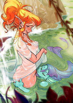 5_fingers blue_hair blush breasts butt butt_grab clothed clothing cunnilingus duo ear_piercing ear_ring eyewear female female/female fin fingers freckles glasses hair hand_on_butt humanoid_on_humanoid humanoid_pointy_ears long_hair narrowed_eyes nipples not_furry nude open_mouth oral outside partially_submerged piercing pointy_ears ponytail pubes ring_piercing seductive sex smile split_form teeth tongue tongue_out translucent translucent_clothing vaginal water waterfall wet wet_clothing mpmassegu aquatic fish humanoid mammal merfolk 2020 digital_media_(artwork)