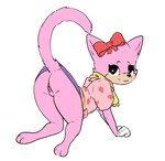 all_fours anthro butt clothed clothing female flat_chested fur genitals gloves handwear looking_back no_underwear pink_body pink_fur pussy simple_background solo white_background white_clothing white_gloves white_handwear minzemilk toontown_corporate_clash toontown_online pancake_(toontown) domestic_cat felid feline felis mammal