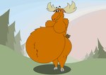 anthro antlers belly belly_fur big_belly big_breasts breasts female forest forest_background fur hooves horn hyper nature nature_background navel navel_outline obese obese_anthro obese_female overweight overweight_anthro overweight_female plant presenting_belly presenting_body solo tail tree mandro22 virus-20 cartoon_network johnny_bravo_(series) warner_brothers becky_(johnny_bravo) deer mammal moose new_world_deer absurd_res artist_collaboration hi_res